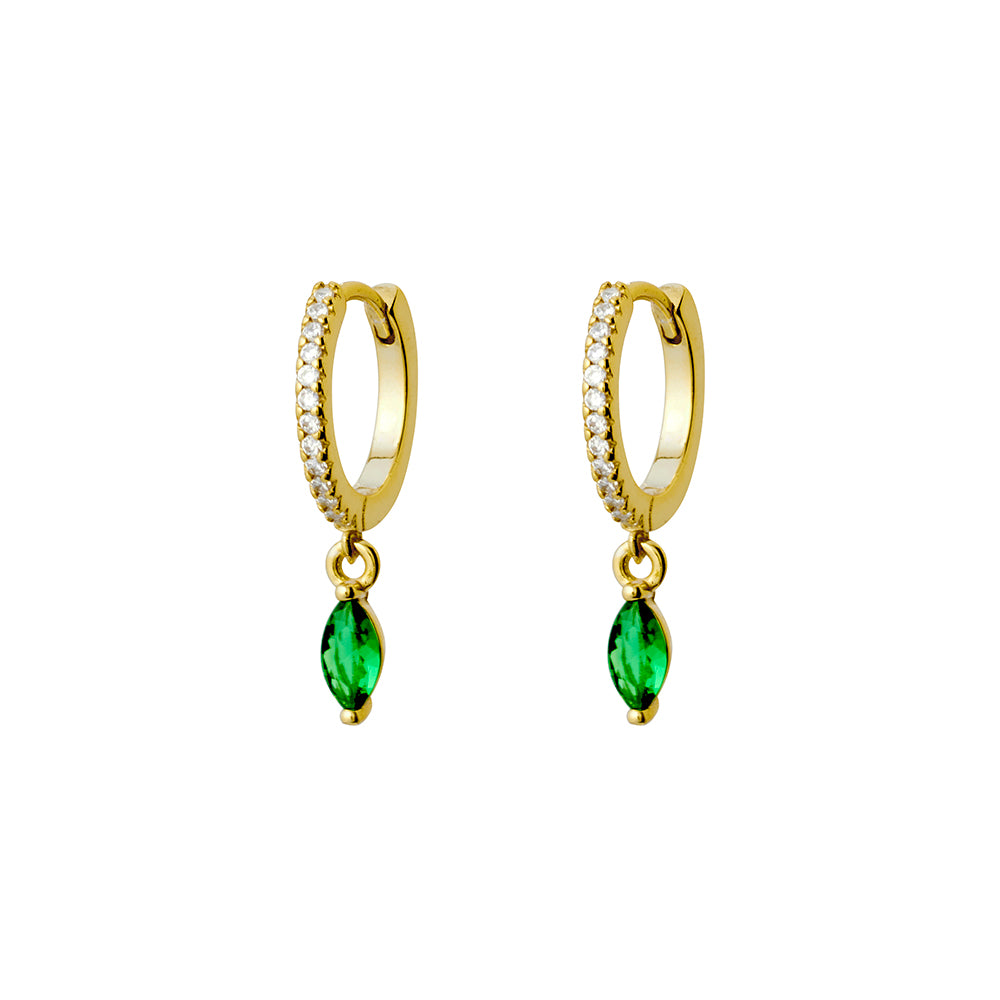 Sterling Silver Gold Plated with white and green Cubic Zirconia Huggies