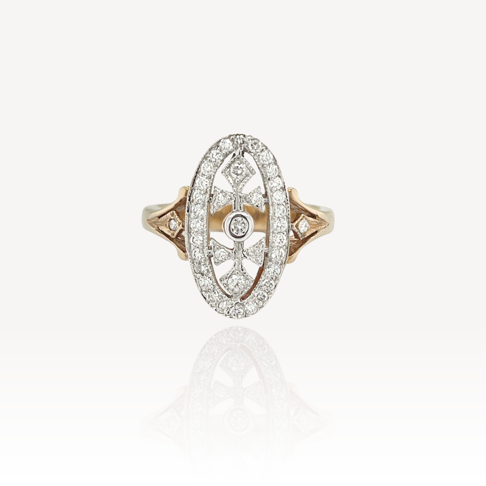 9ct Original Art Deco Plaque Diamond Ring