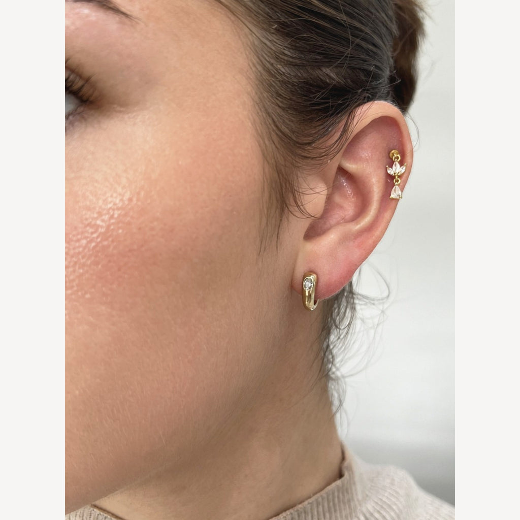 9ct Yellow Gold & Oval Diamond Huggie Earrings