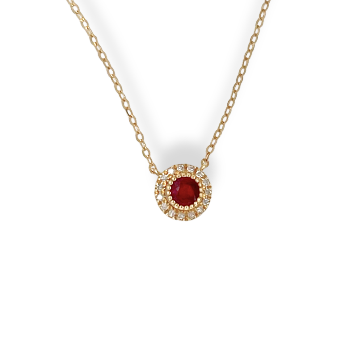 18ct Ruby & Diamond Halo Necklace