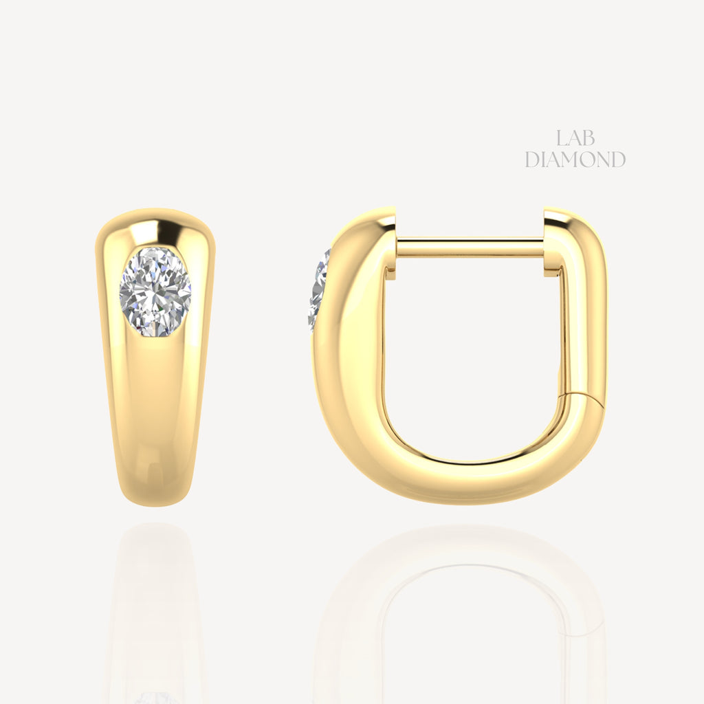 9ct Yellow Gold & Oval Diamond Huggie Earrings