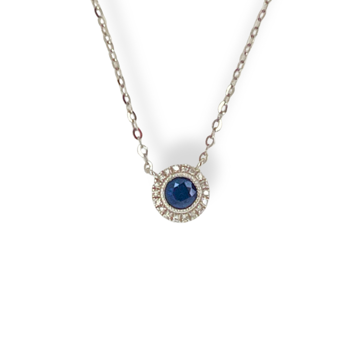 18ct Sapphire & Diamond Halo Necklace