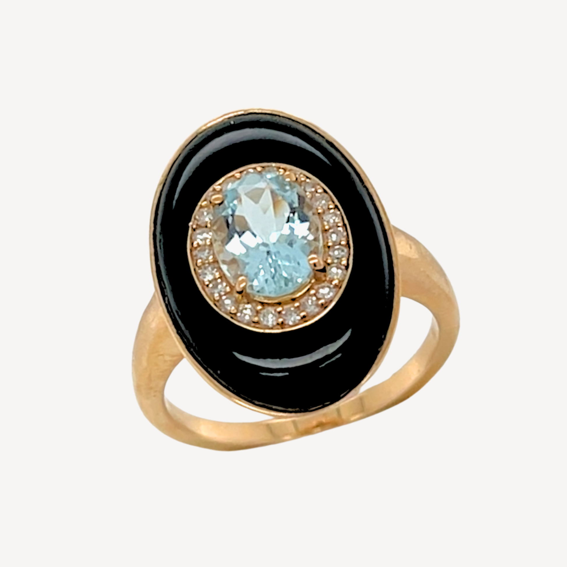 9ct Onyx, Aquamarine & Diamond Ring