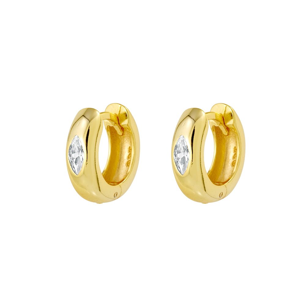 Gold Plated Sterling Silver Hoop with Marquise CZ