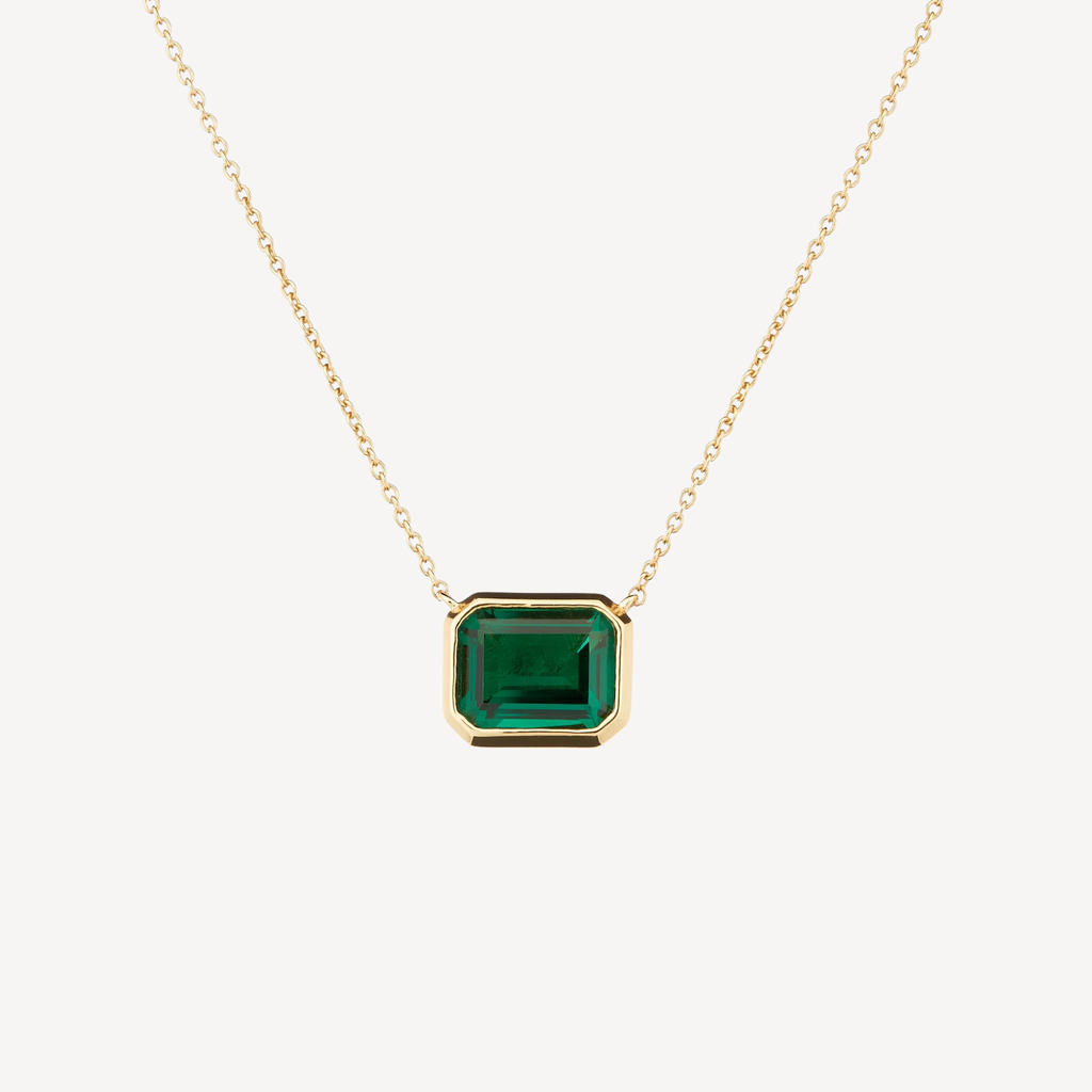 Gabriella Baguette Cut Deep Green Pendant on Fine Gold Chain