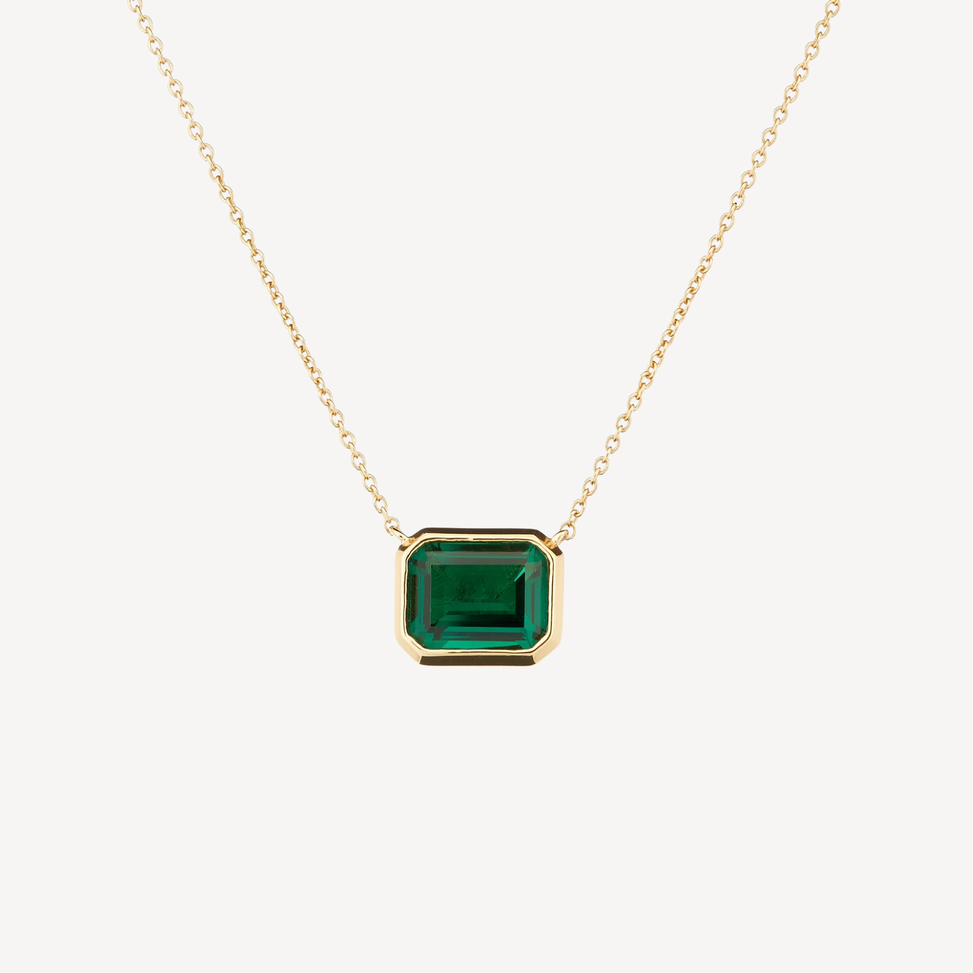 Gabriella Baguette Cut Deep Green Pendant on Fine Gold Chain
