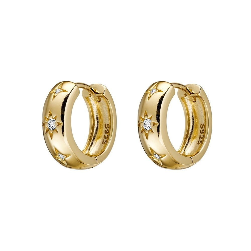 Gold Plated Sterling Silver Hoop with CZ Stars