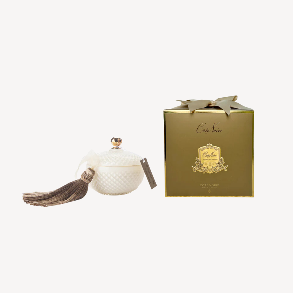 Côte Noire Round Art Deco Candle - Cream & Gold - Blonde Vanilla