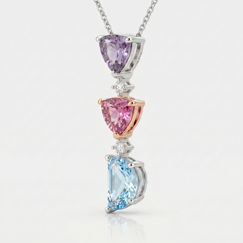 18ct Aquamarine, Garnet, Pink Sapphire & Diamond Pendant