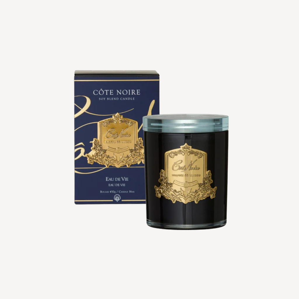 Côte Noire Candles - Dark Vessel with Gold Badge - Eau De Vie