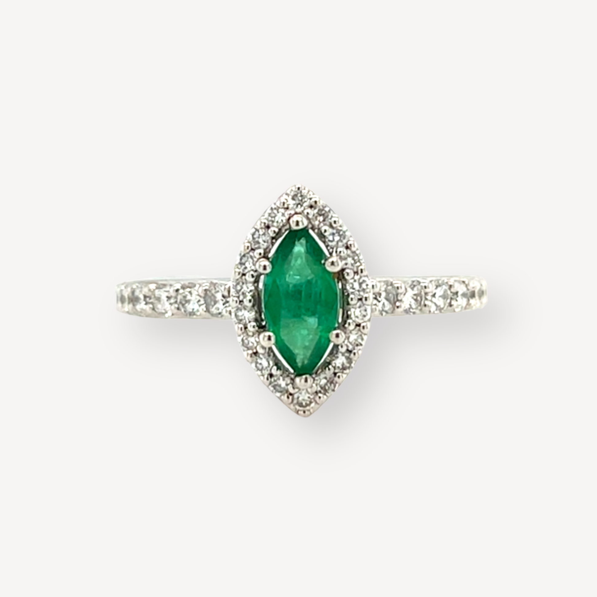 18ct White Gold Marquise Emerald and Diamond Ring