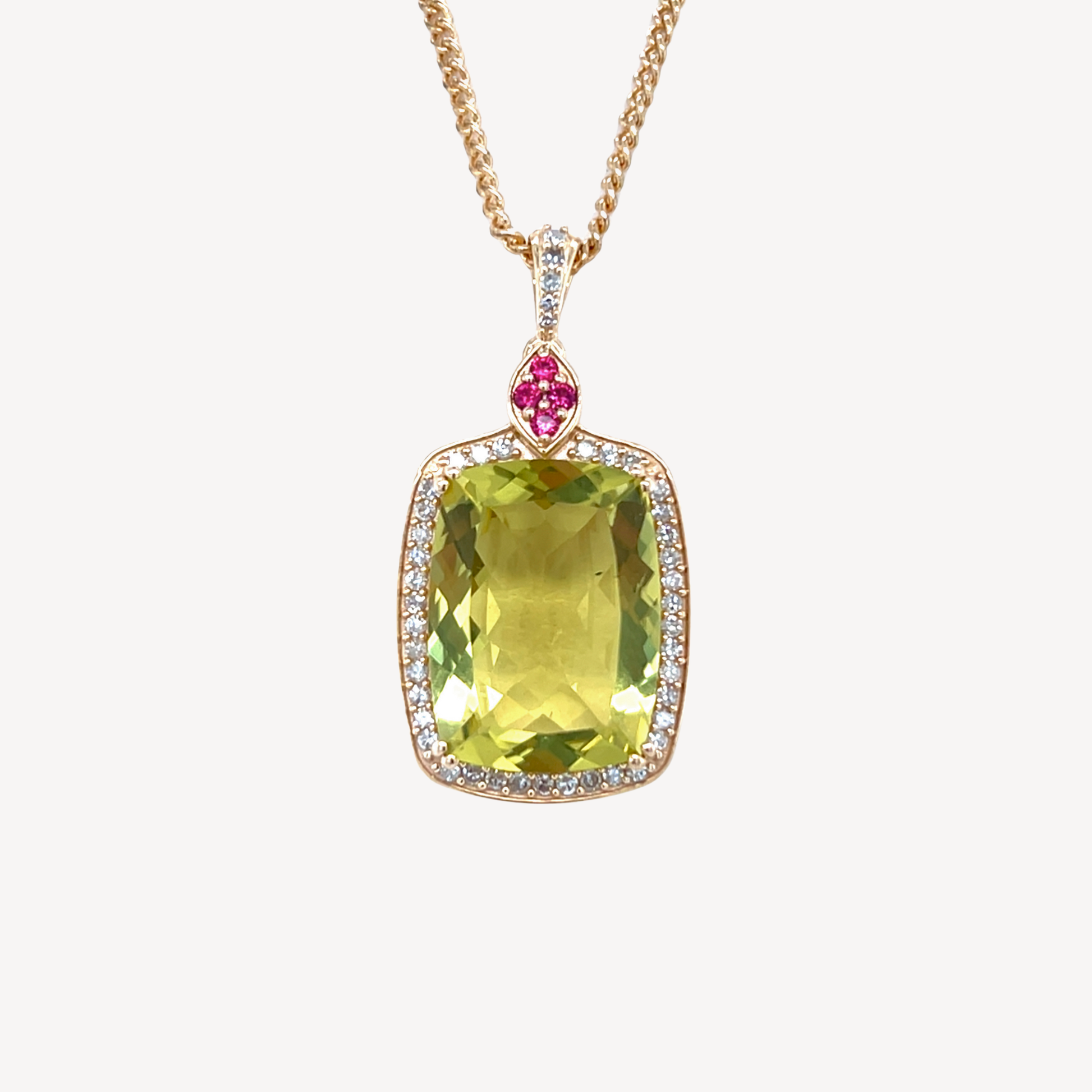 9ct Lemon Quartz, Ruby & Diamond Enhancer