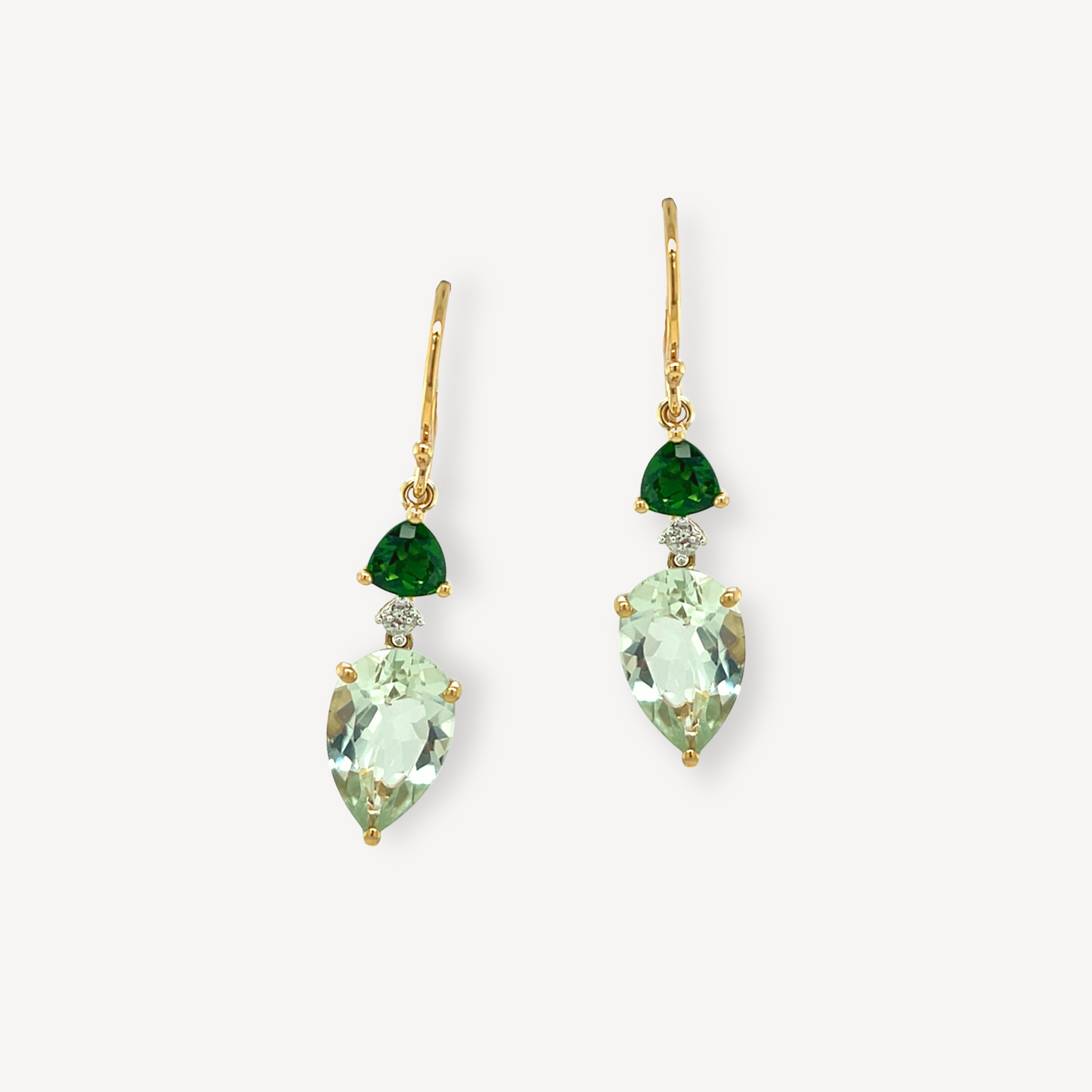 9ct Mint Quartz, Chrome Diopside & Diamond Earrings