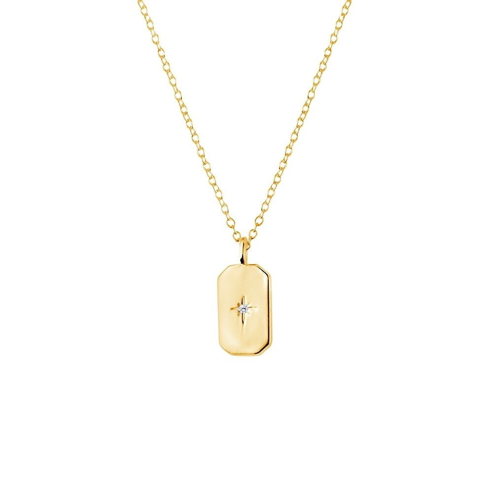 Gold Plated Sterling Silver Rectangle Cz Pendant