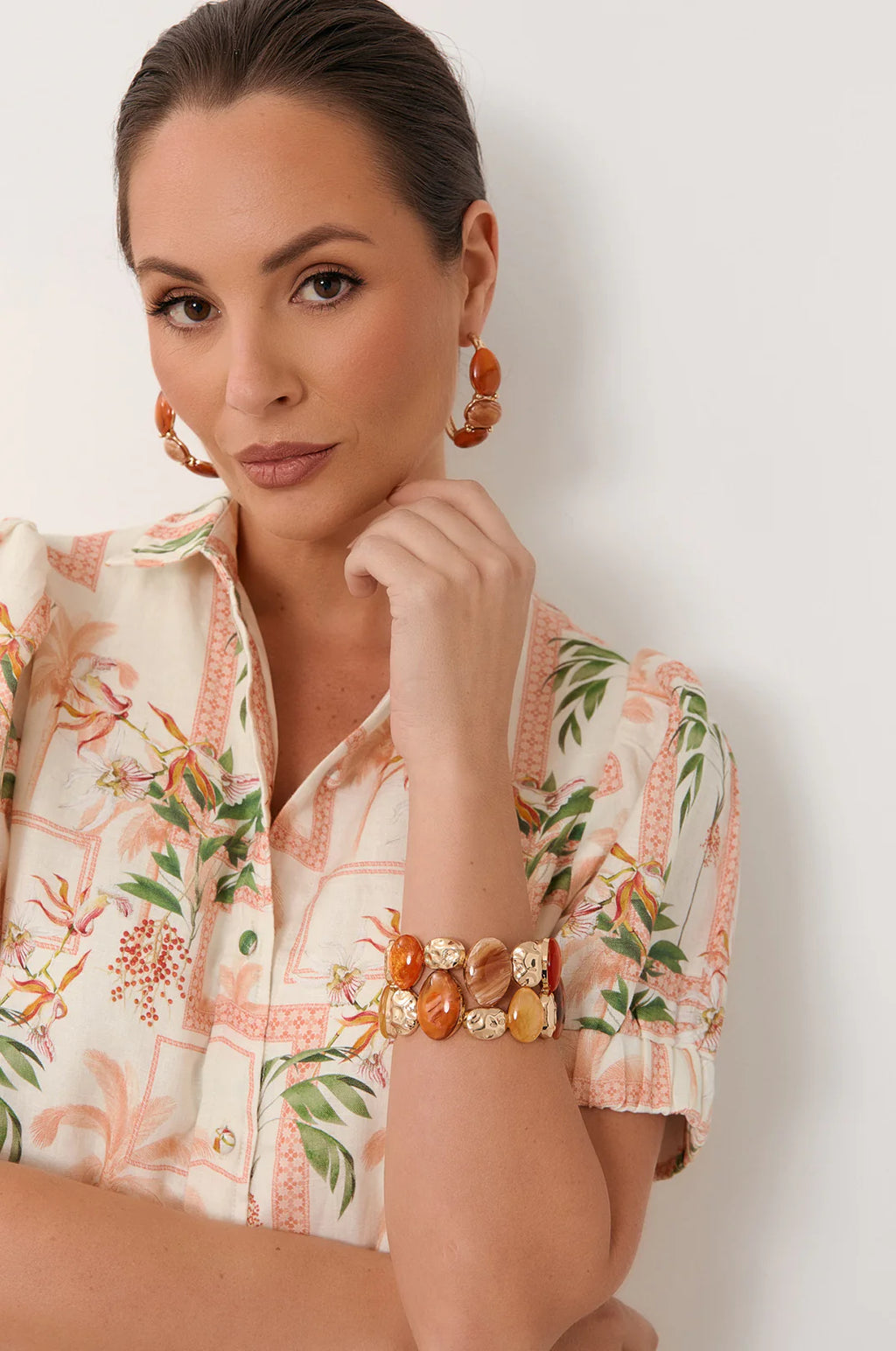 Resin Metal Pods Stretch Bracelet (Terracotta)