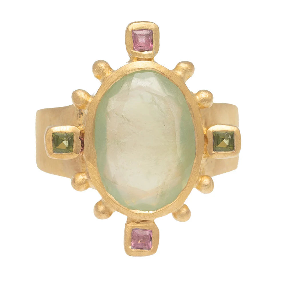 RubyTeva Prehnite & Tourmaline Rambagh Ring