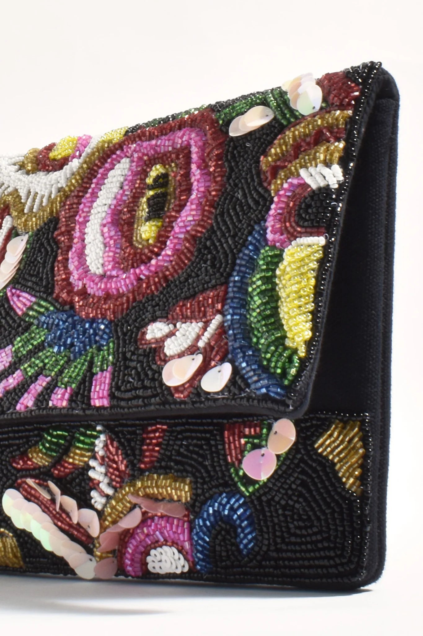 Adorne Rio Floral Beaded Statement Clutch - Black Multi