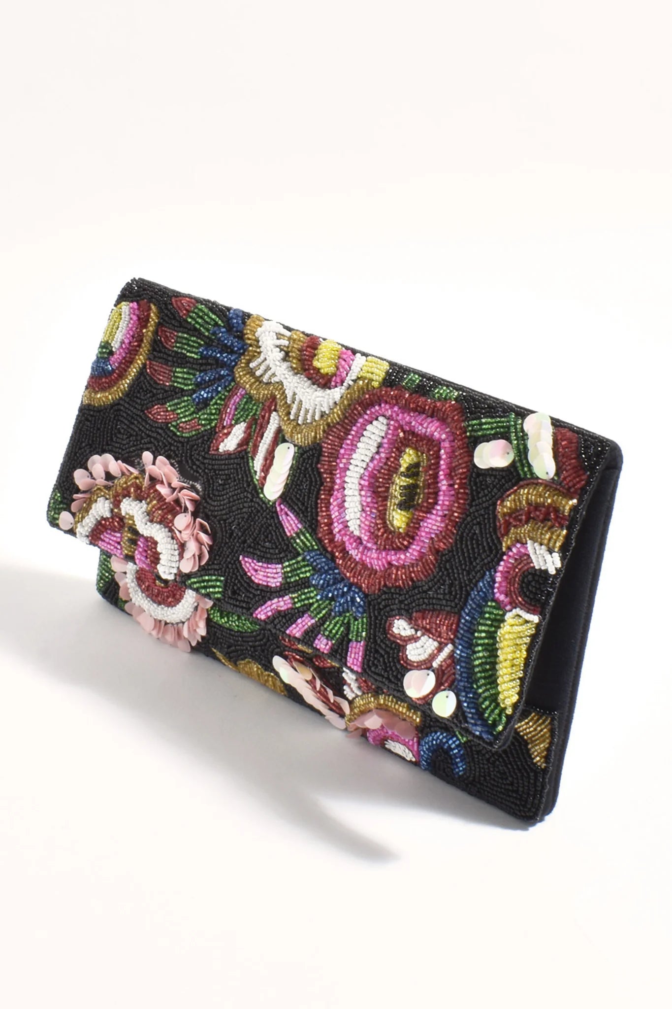 Adorne Rio Floral Beaded Statement Clutch - Black Multi