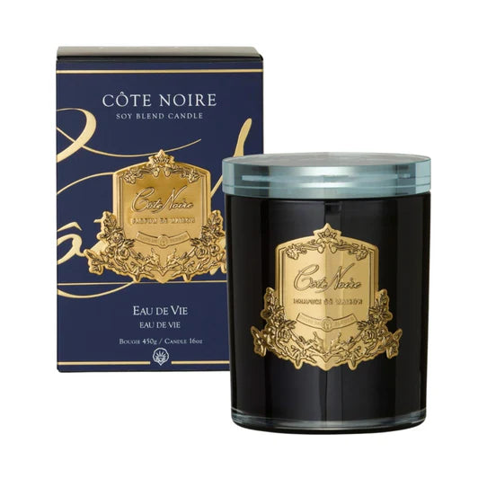 Côte Noire Candles - Dark Vessel with Gold Badge - Eau De Vie