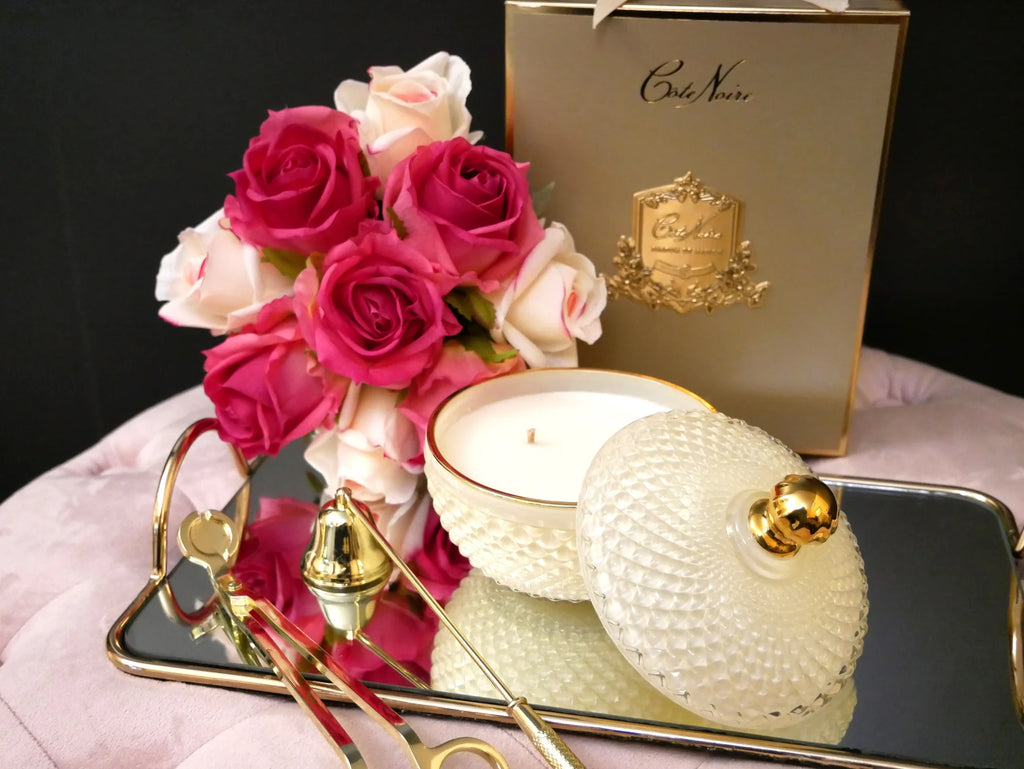 Côte Noire Round Art Deco Candle - Cream & Gold - Blonde Vanilla