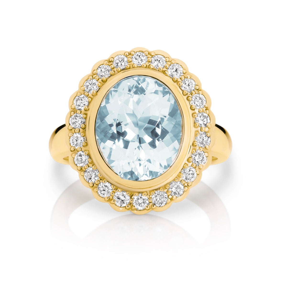 9ct Oval Aquamarine & Diamond Dress Ring