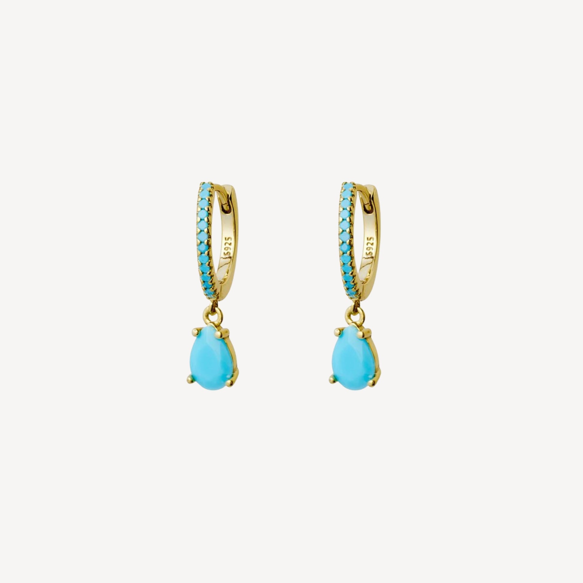 Gold Plated Sterling silver Turquoise Huggies