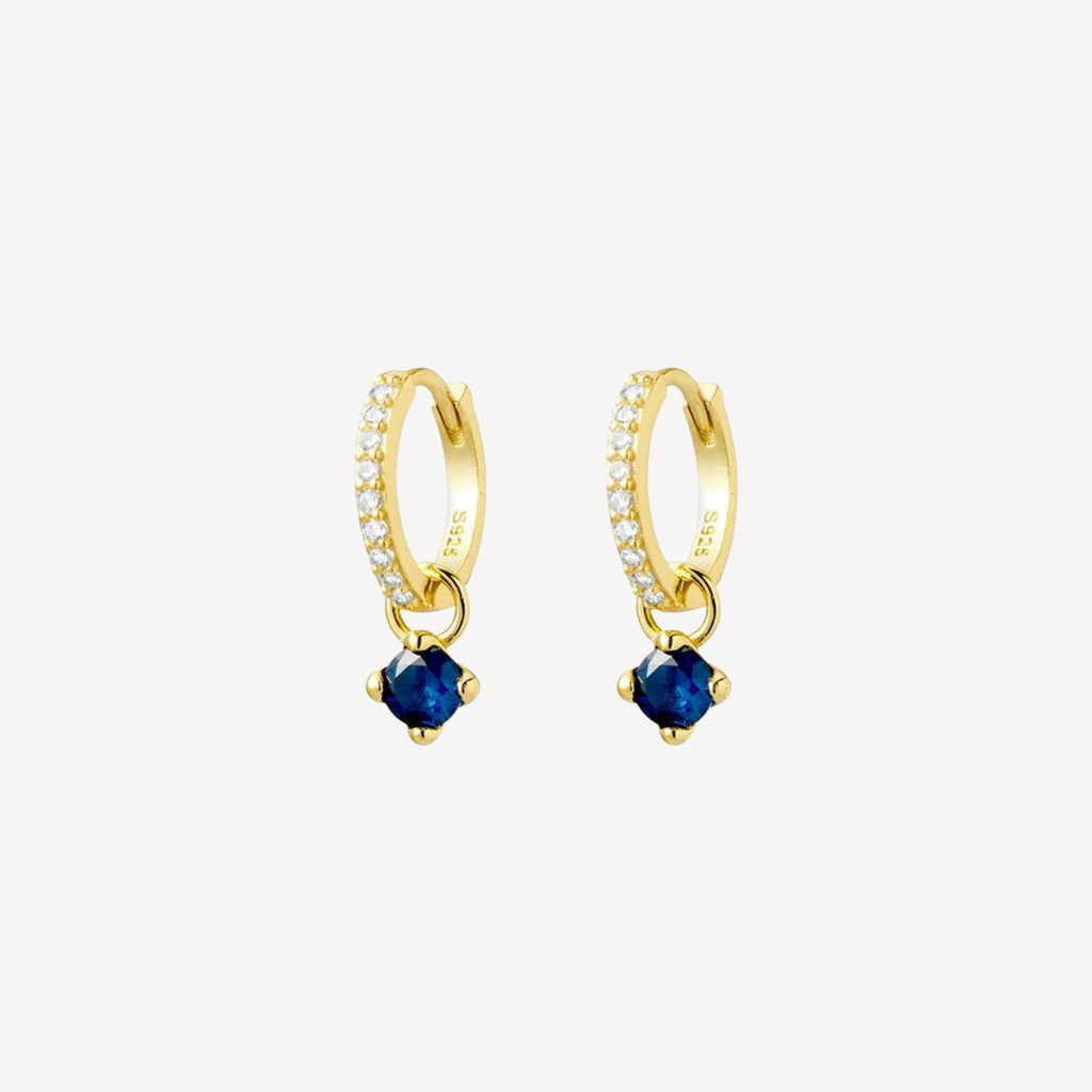 Gold Plated Sterling Silver Huggies with Sapphire CZ