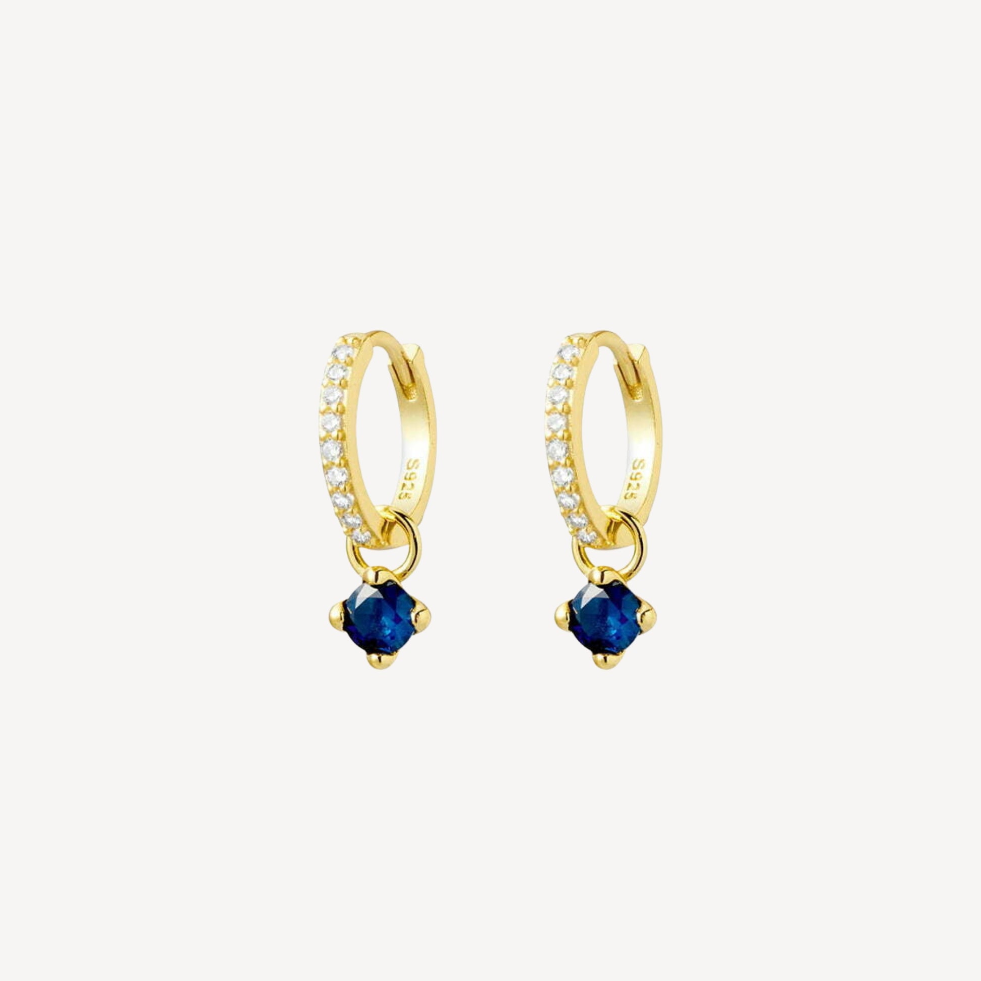 Gold Plated Sterling Silver Huggies with Sapphire CZ