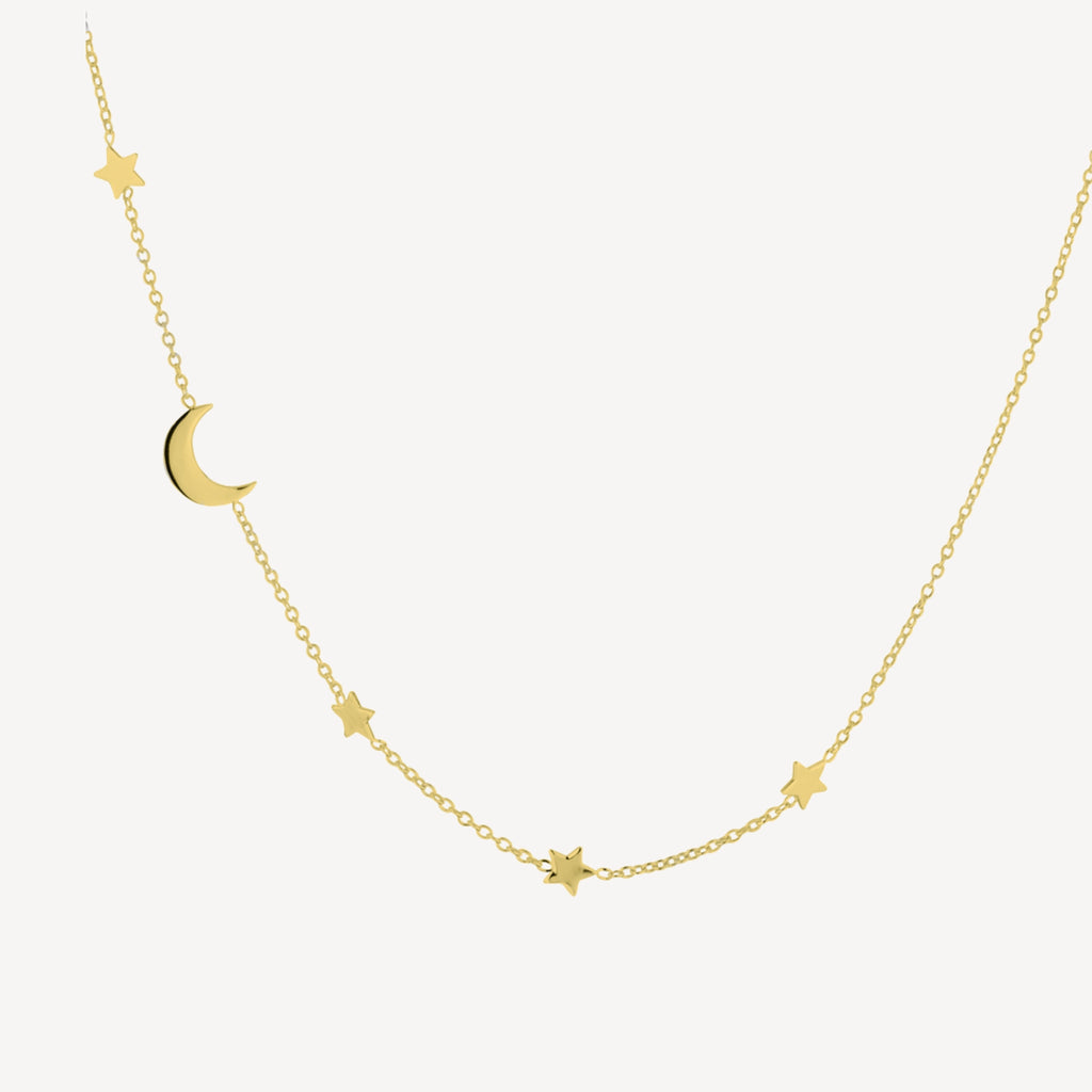Gold Plated Sterling Silver Moon and Stars Necklace