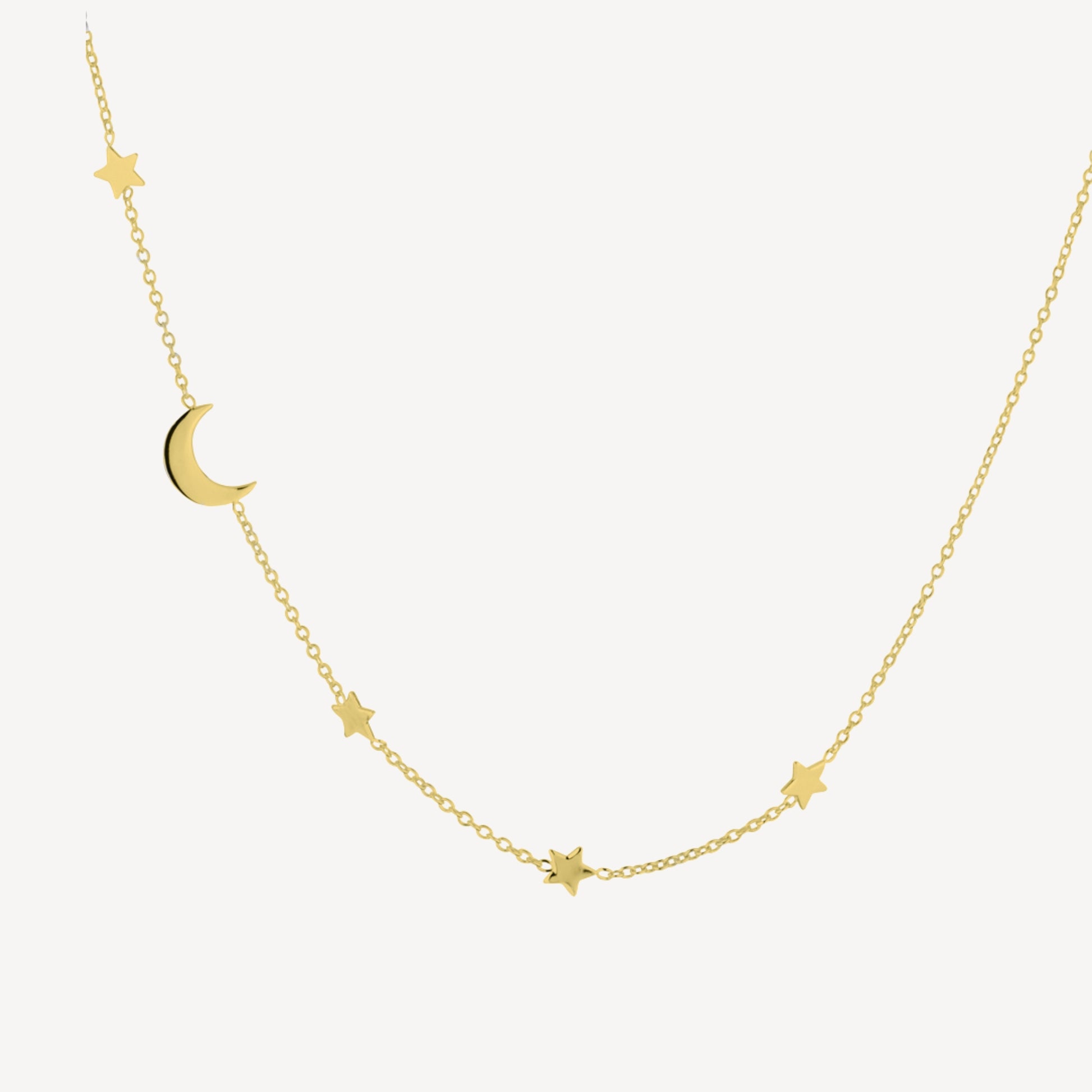 Gold Plated Sterling Silver Moon and Stars Necklace