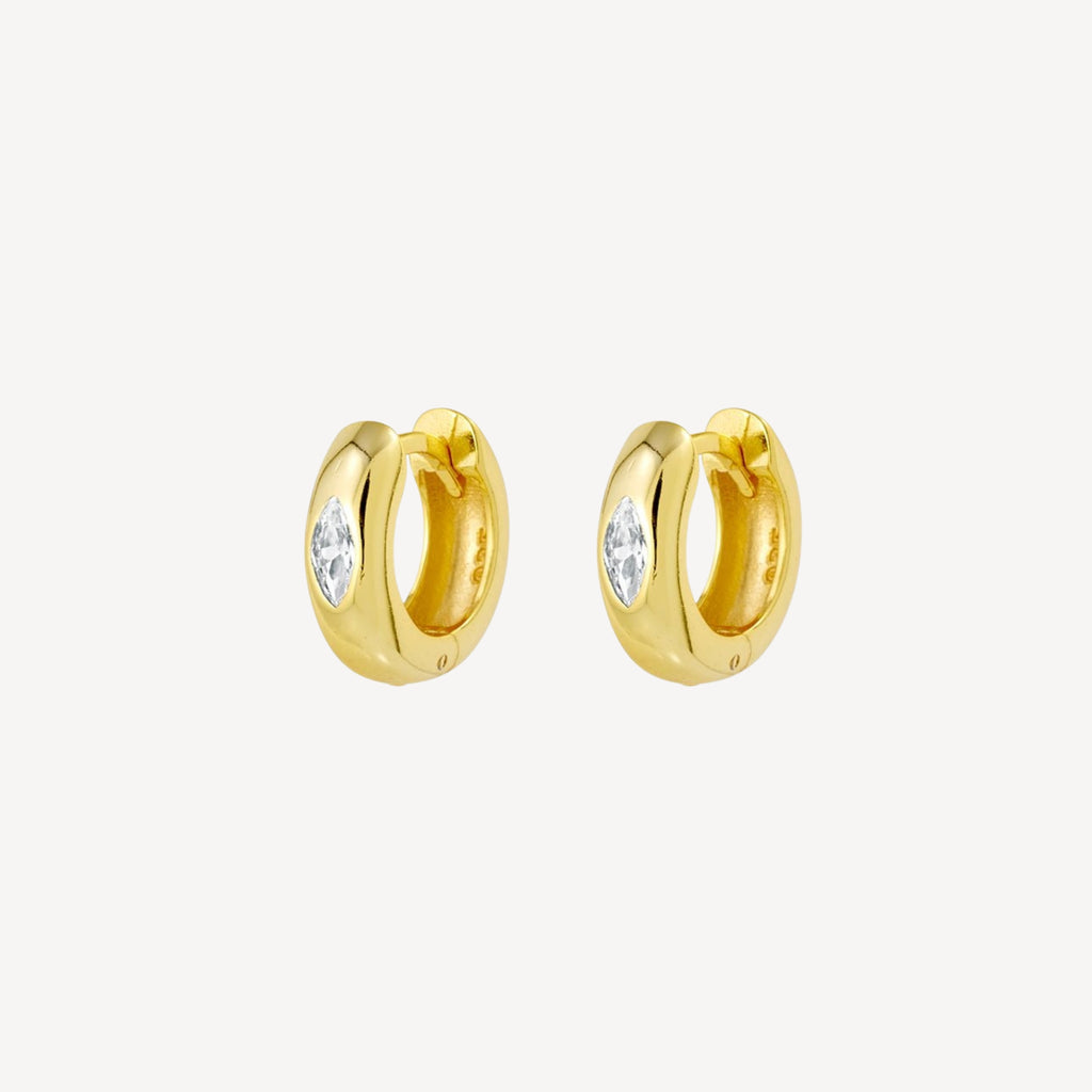 Gold Plated Sterling Silver Hoop with Marquise CZ