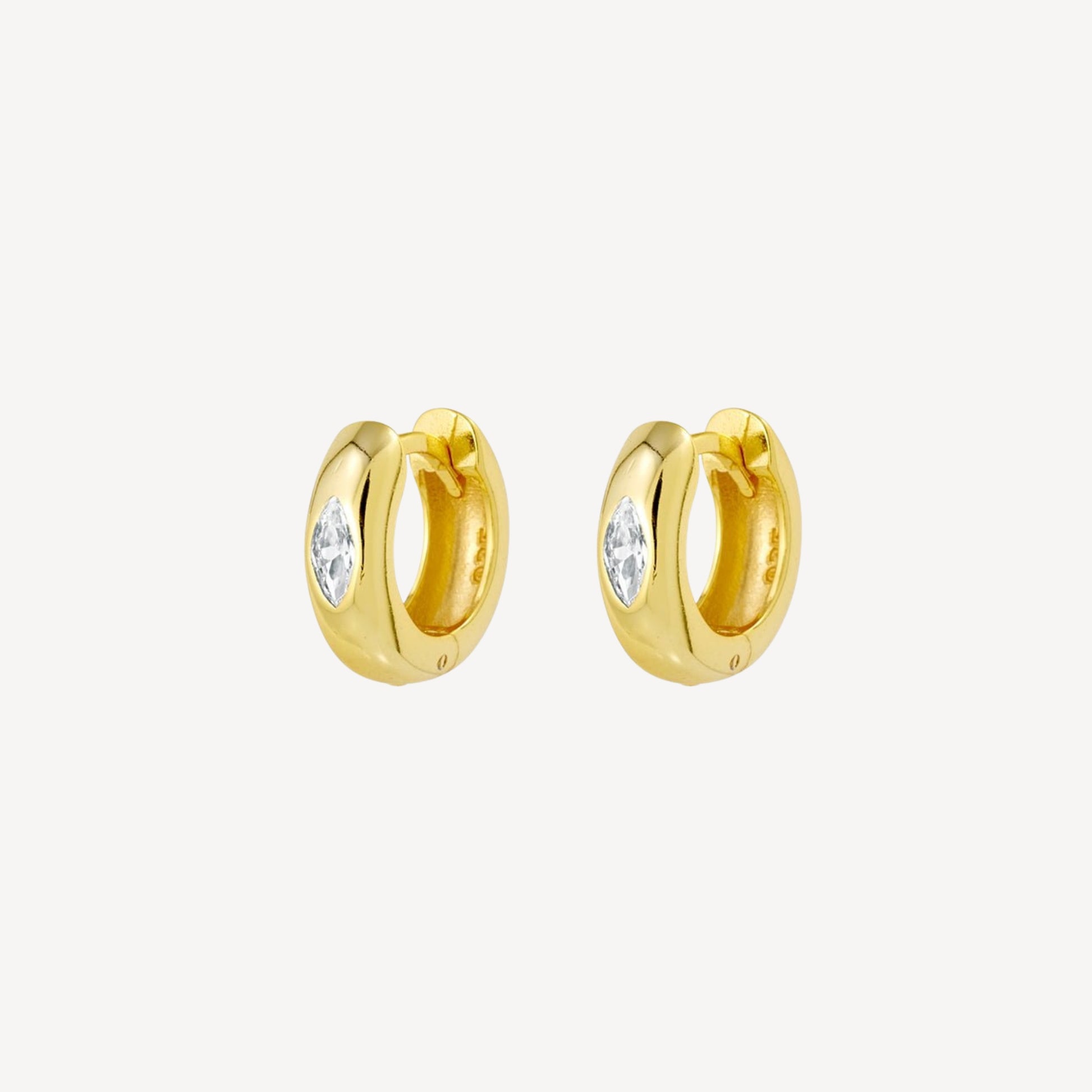 Gold Plated Sterling Silver Hoop with Marquise CZ