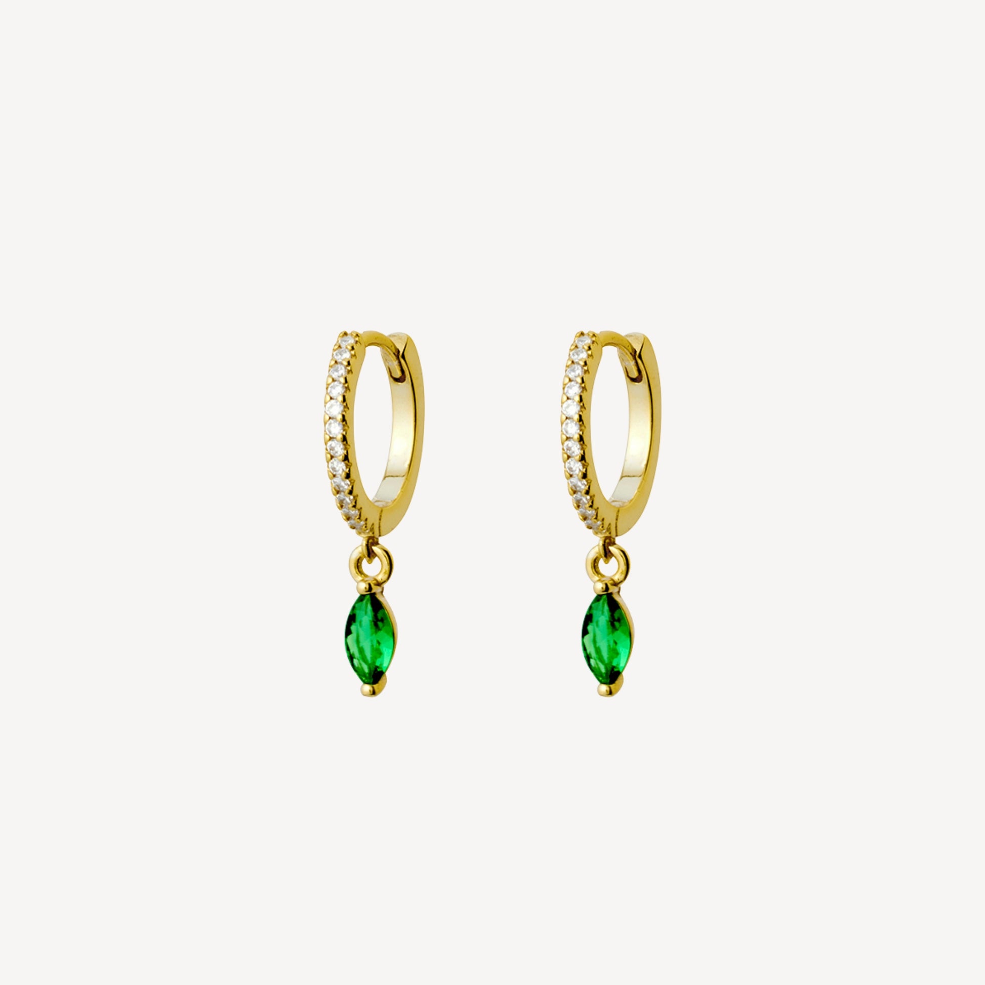 Sterling Silver Gold Plated with white and green Cubic Zirconia Huggies