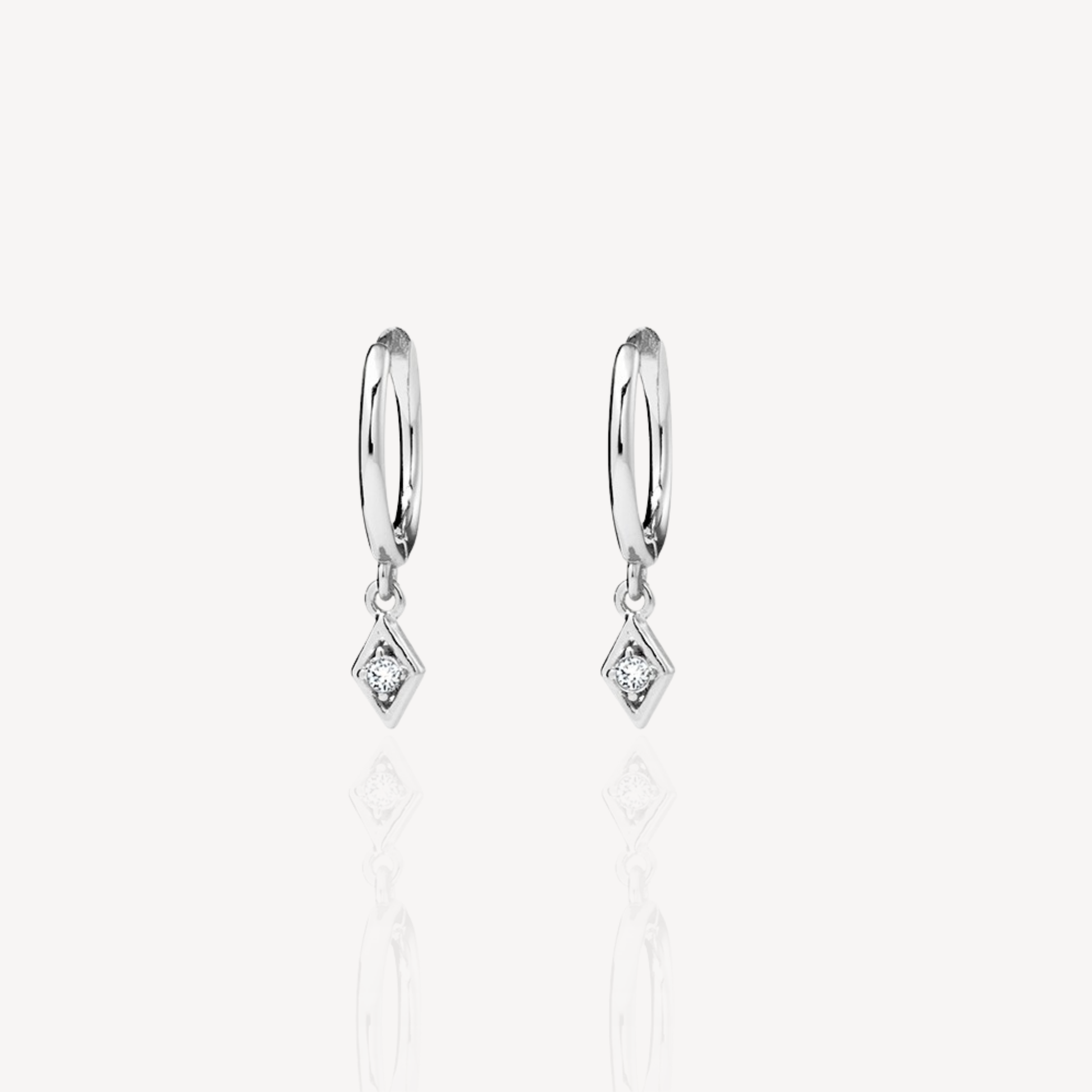 Sterling Silver Diamond Shape Huggie Earrings with CZ