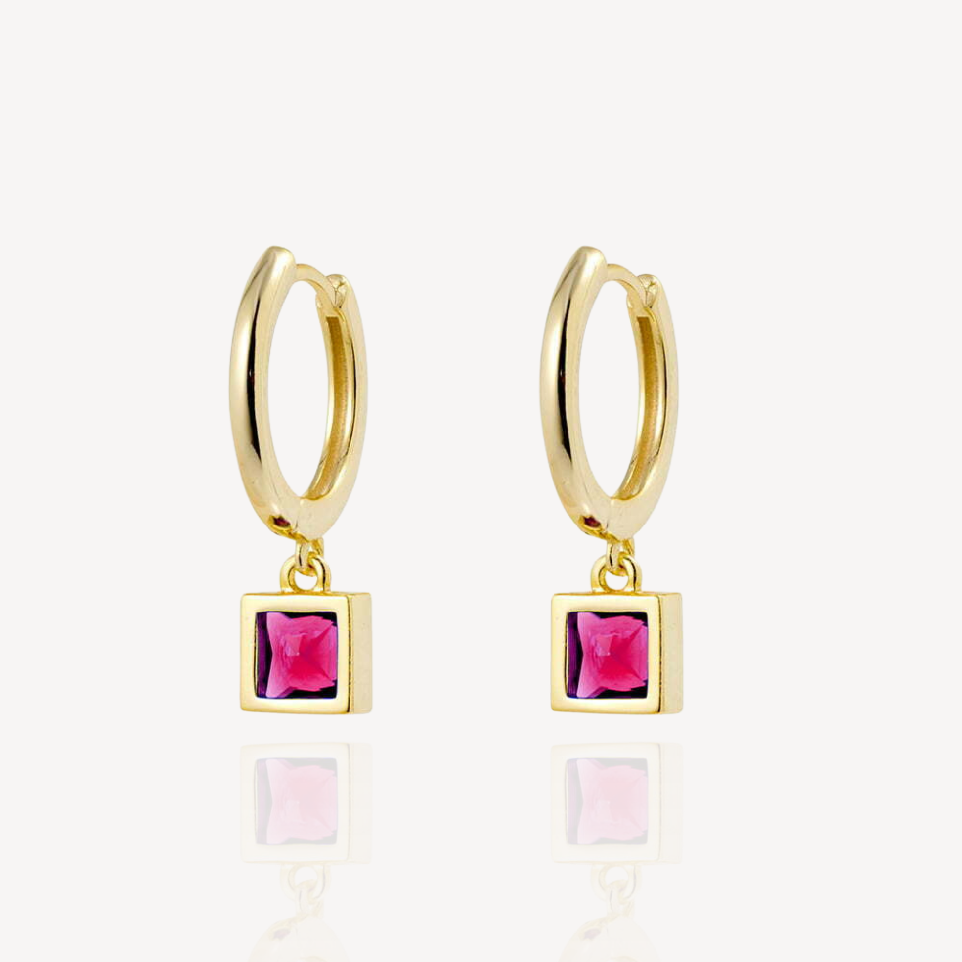 Gold Plated Pink Ruby Drop Huggies