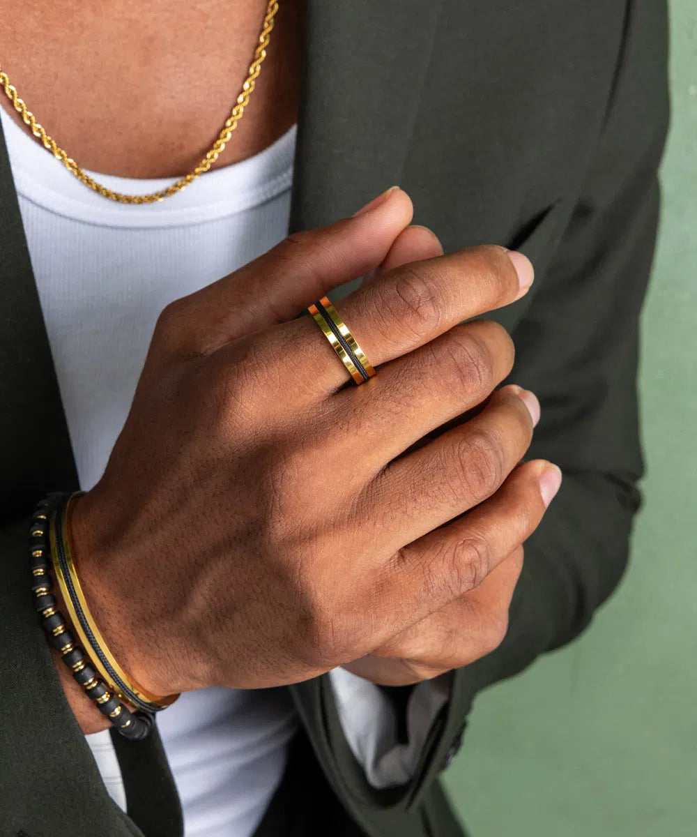 Pig & Hen Mens Navarch 6mm Ring SO Black | Gold