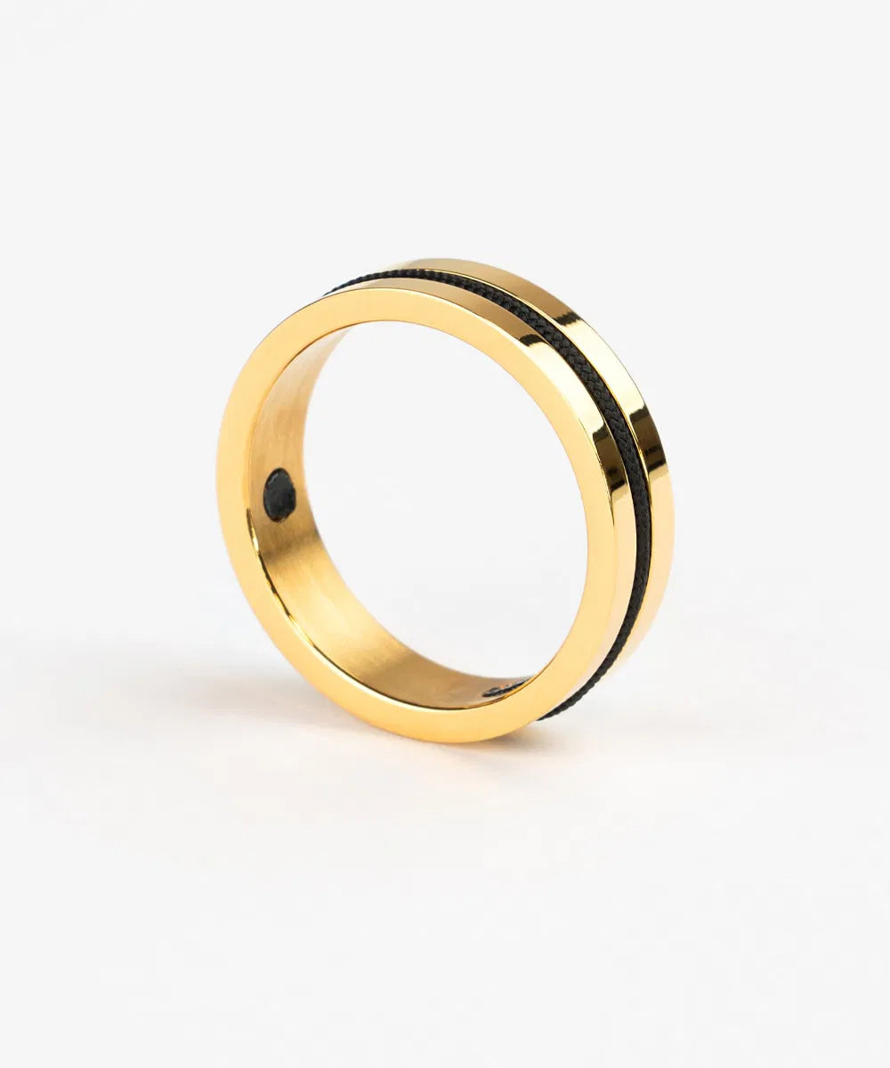 Pig & Hen Mens Navarch 6mm Ring SO Black | Gold