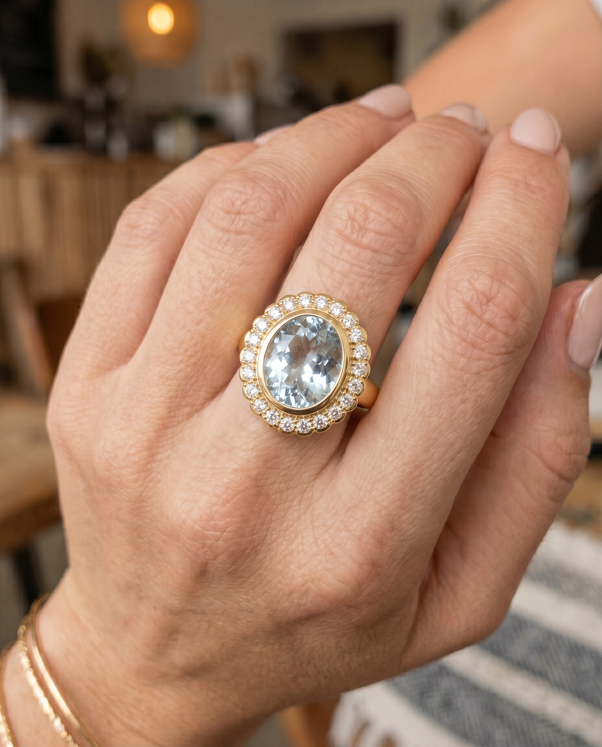 9ct Oval Aquamarine & Diamond Dress Ring