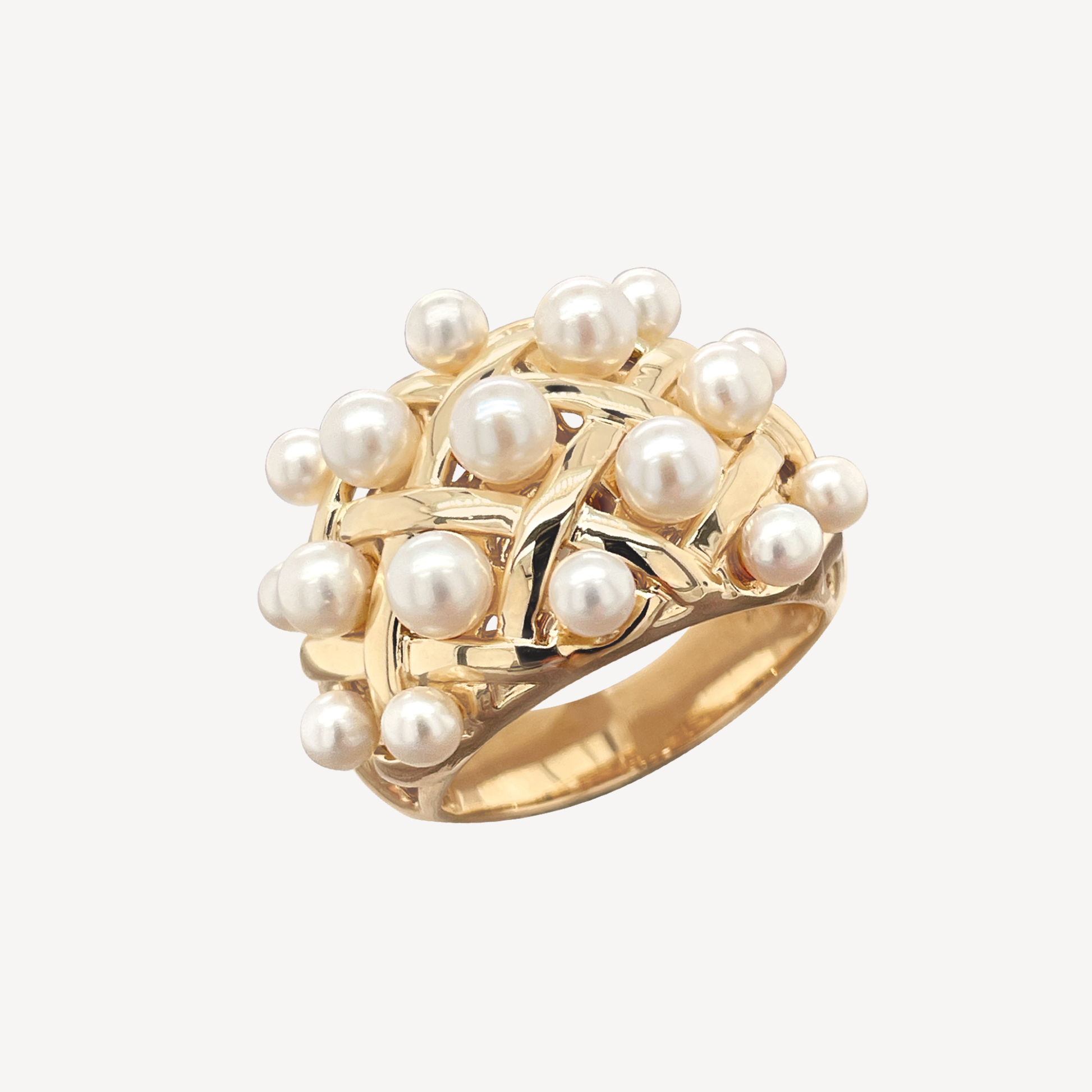 9ct Seed Pearl and Gold Lattice Ring