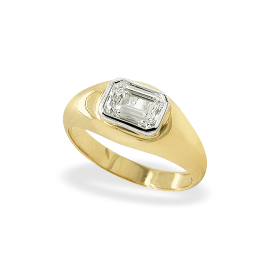 9ct Emerald Cut Lab Diamond Signet Ring