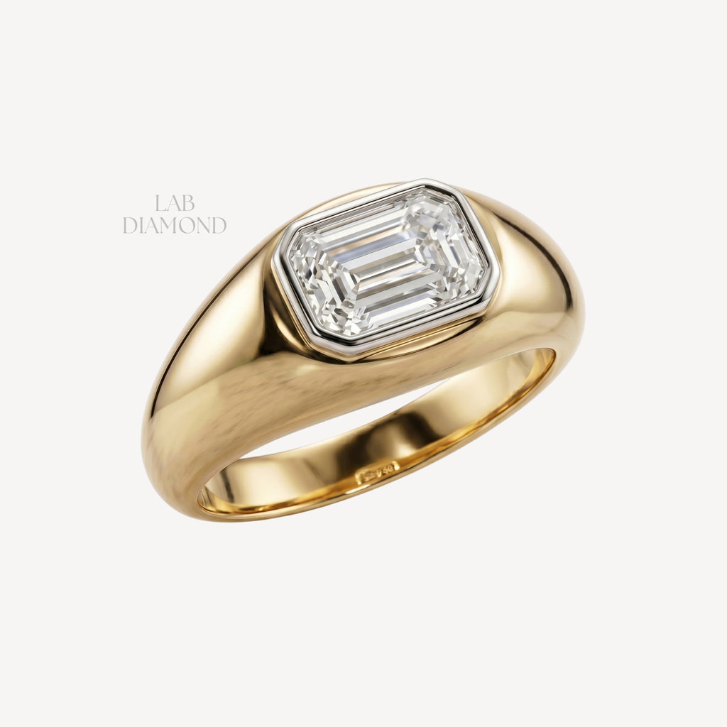 9ct Emerald Cut Lab Diamond Signet Ring
