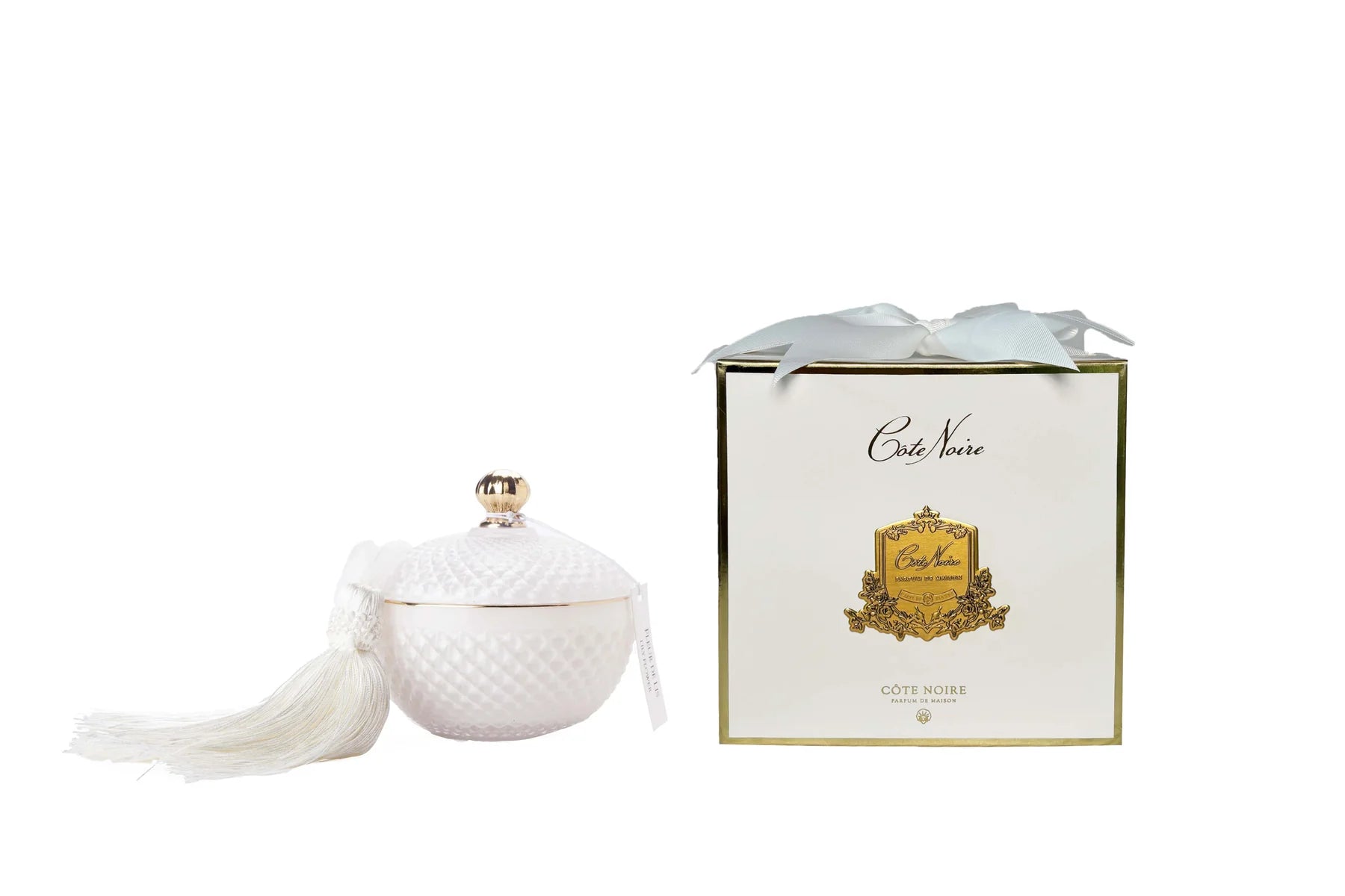 Côte Noire Round Art Deco Candle - White & Gold- Jasmine Flower Tea