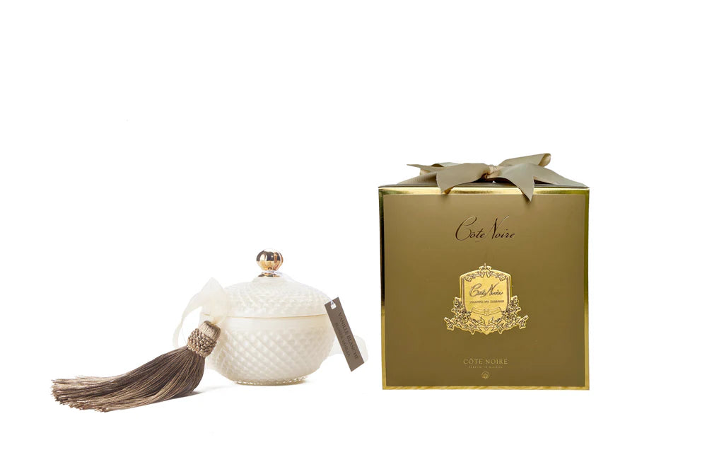 Côte Noire Round Art Deco Candle - Cream & Gold - Blonde Vanilla
