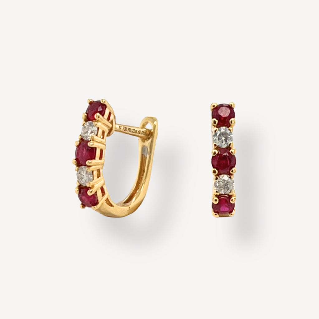 18ct Ruby & Diamond Hoops