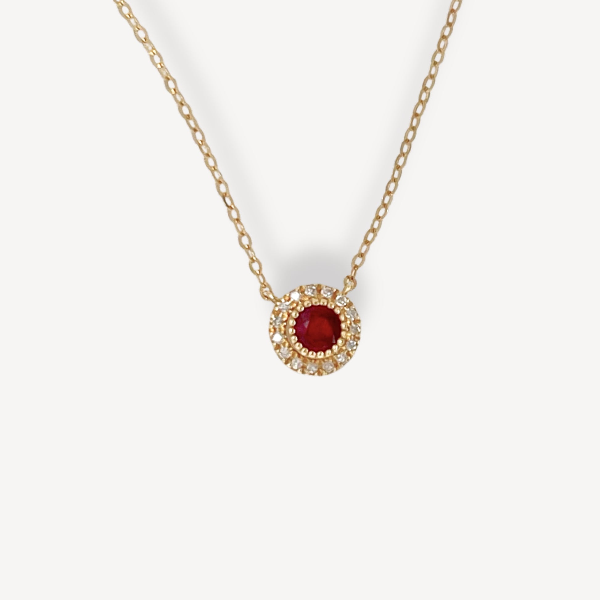 18ct Ruby & Diamond Halo Necklace