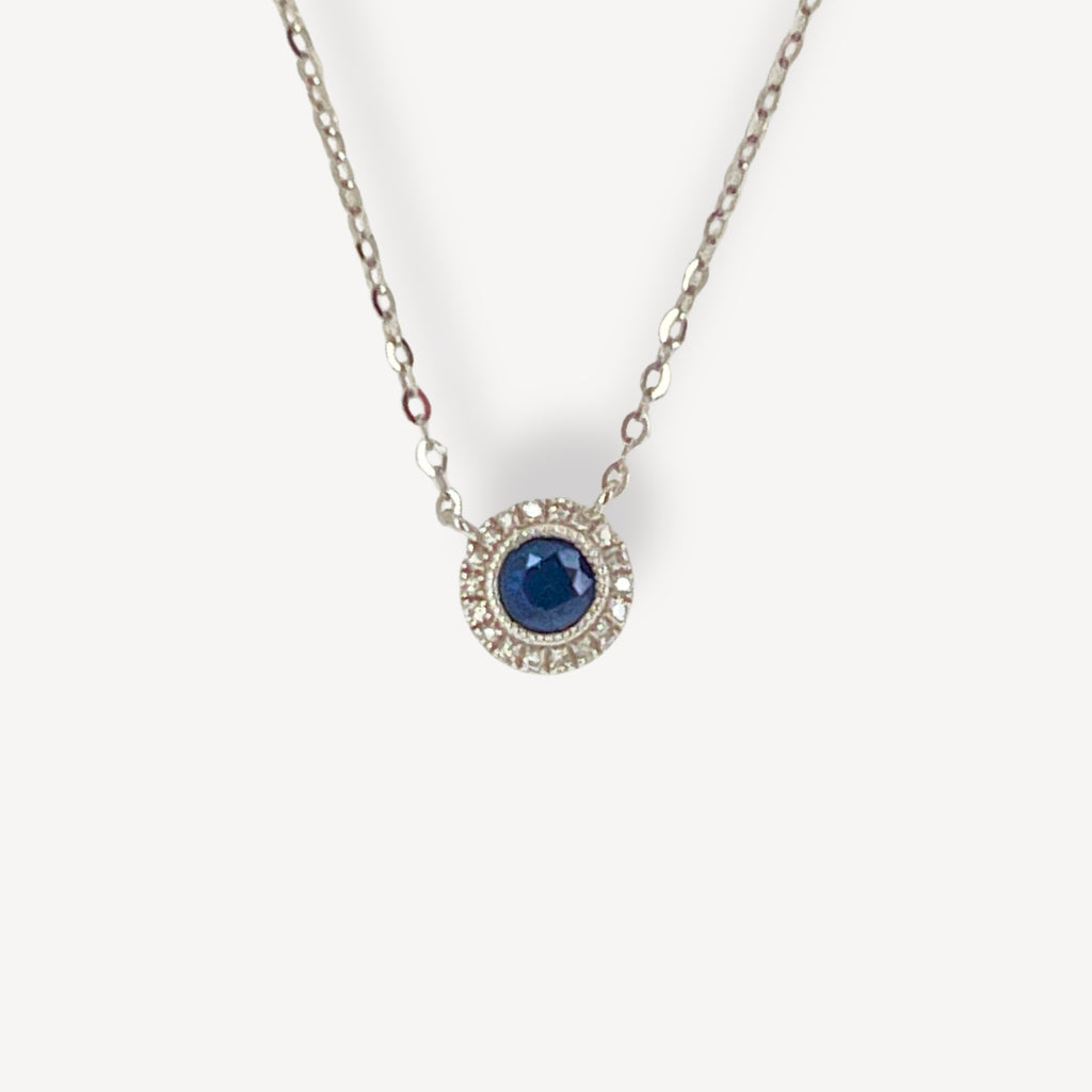 18ct Sapphire & Diamond Halo Necklace
