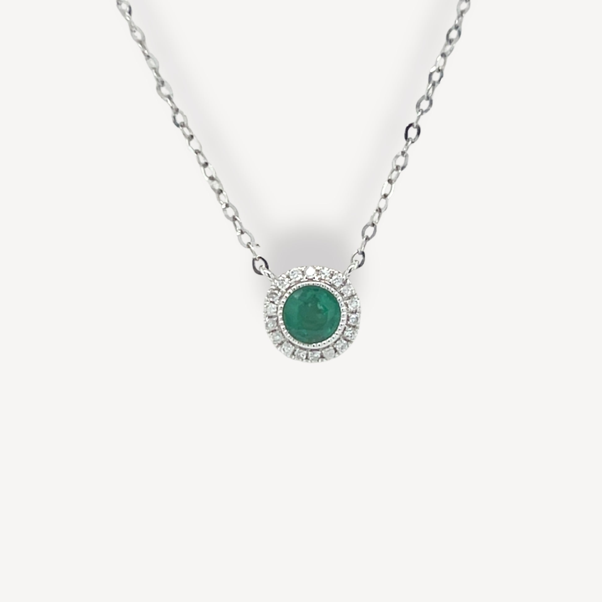 18ct Emerald and Diamond Halo Necklace