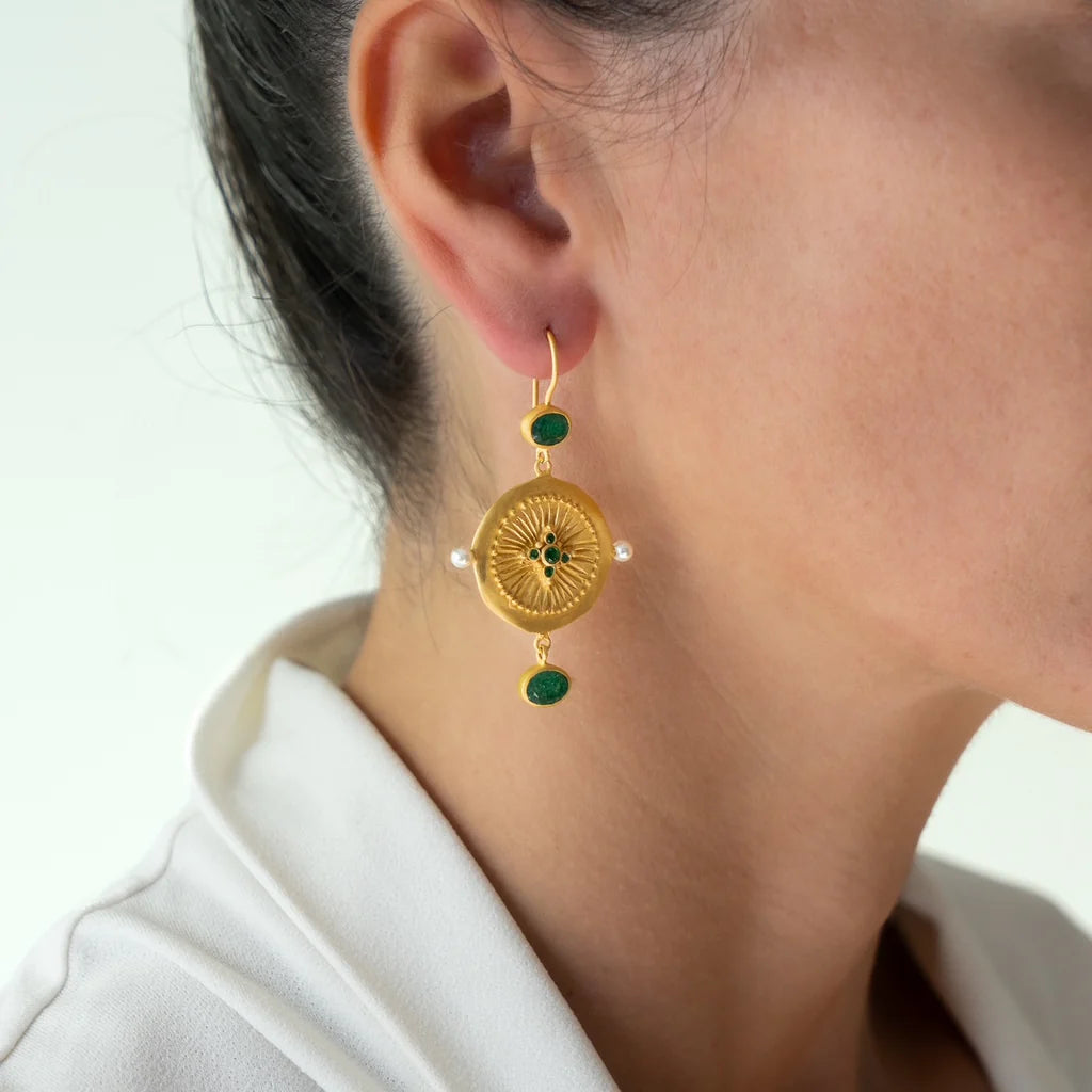 RubyTeva Green Zircon Haveli Earrings