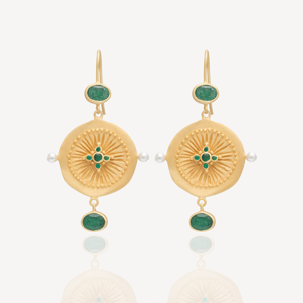 RubyTeva Green Zircon Haveli Earrings