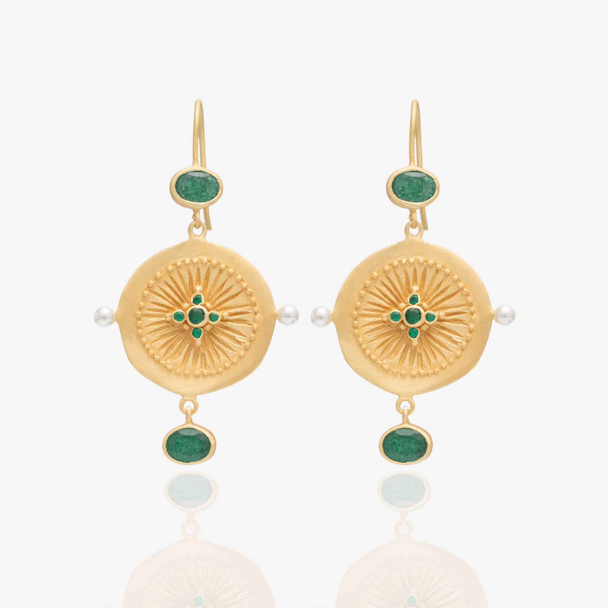 RubyTeva Green Zircon Haveli Earrings